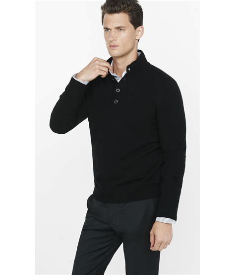 michael kors mens large button-up mock-neck sweater black l